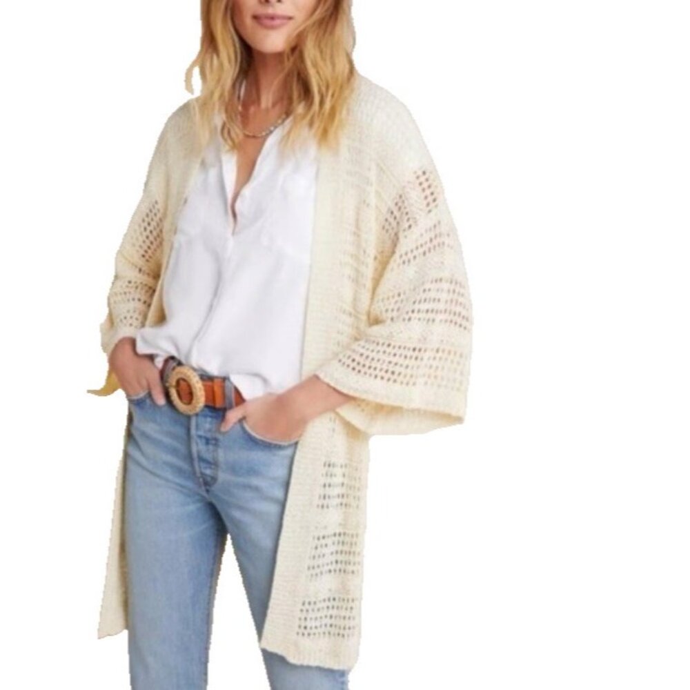 Anthropologie Cream Cardigan Sweater S M L XL 0/S Stretch Open Knit